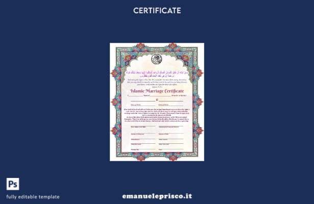 modello di certificato di matrimonio islamico in stile verificato